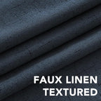 H.VERSAILTEX Linen Curtains 100% Blackout Curtains for Bedroom 90 inch Long Full Light Blocking Nature Linen Blended Window Curtains for Living Room Nickel Grommet (2 Panels, Navy)