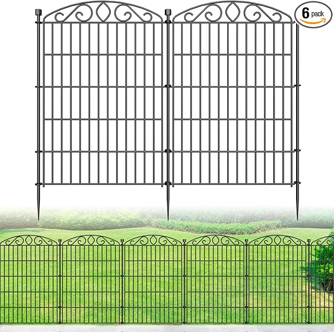 12 Panel Garden Fence - 36in H x 24.9 ft L, No Dig Rustproof Metal Tall Animal Barrier for Dogs Rabbits, Decorative Outdoor Border for Yard, Patio, and Flower Beds