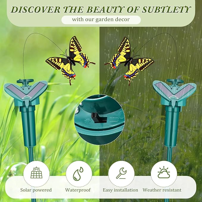 18 Pcs Solar Flying Moving Fluttering Waterproof Garden Stakes Decorations for Home Yard Pathway Garden Landscape Christmas Outdoor Indoor Centerpieces Gift Decorations (Butterfly)
