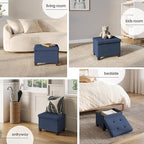 Storage Ottoman Cube with Small Bin, 16-in Square Ottoman with Storage for Living Room and Bedroom, Small Ottomans Foot Rest, Fabric Foot Stools Ottomans Max 330lbs, Blue