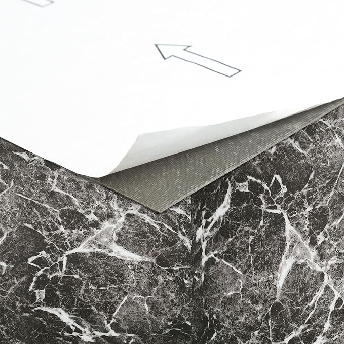 Nexus Self Adhesive Vinyl Floor Tiles, 20 Tiles - 12'' x 12'', Smoke Marble Peel & Stick, DIY Flooring for Kitchen, Dining Room, Bedrooms Bathrooms by Achim Home Decor, Dark Grey with White Vein