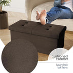Storage Ottoman Bench with Bins, 30-in Storage Bench for Bedroom End of Bed, Folding Foot Rest Ottoman for Living Room Max 660lbs, Fabric Ottomans, Brown