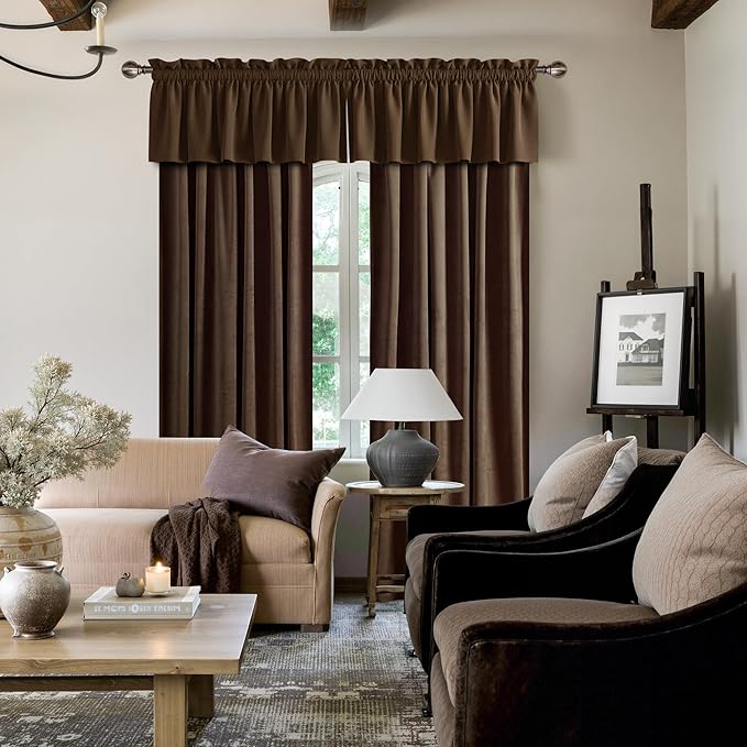 NICETOWN Brown Velvet Valance Curtains for Windows 18 inch Length, Kitchen Window Treatment Room Darkening, W52 x L18, 1 Panel