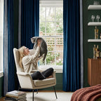 NICETOWN Rod Pocket Embroidered Trim Velvet Curtains, 2 Panels, Navy Blue, Velvet Curtains 96 inches Long, Soft and Elegant Heavy Matt Solid Thermal Insulation Drapes for Bedroom, Living Room