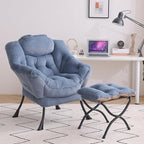 Tiita Lazy Chair with Ottoman, Blue Modern Large Accent Armchair, Comfy Leisure Sofa Reading Chair with Footrest for Bedroom, Living Room, Dorm Rooms, Garden, Plush Light Blue