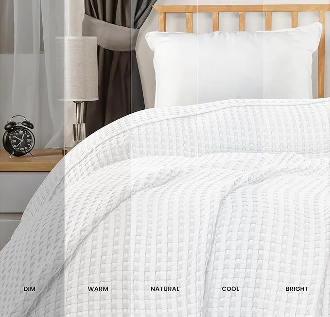 Utopia Bedding White 100% Cotton Waffle Blanket 300 GSM [Throw - 50x60 Inch] Soft Lightweight Breathable Bed Blanket for All Season