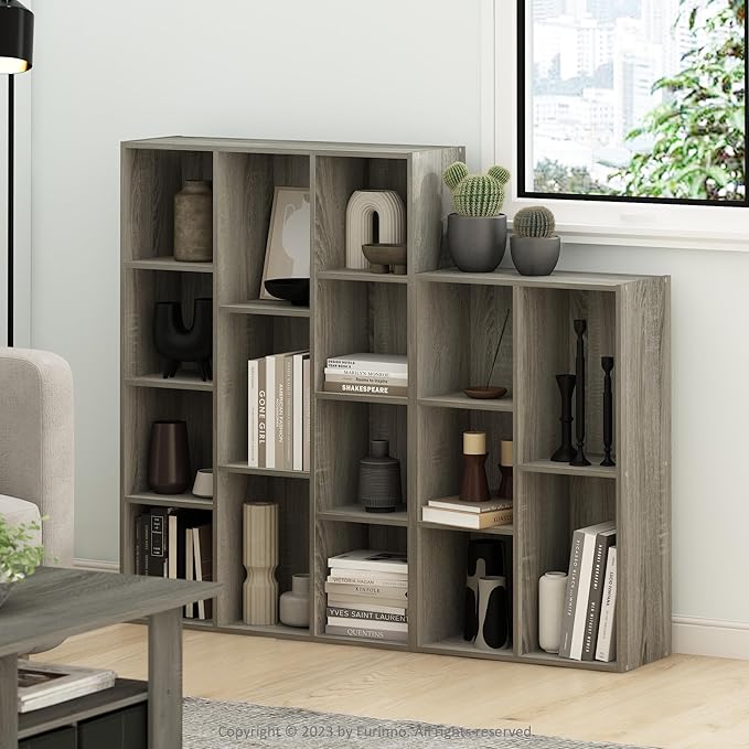 Furinno LUDER Book Shelf, 5-Cube Bookshelf, Reversible Bookcase, 9.4 x 19.5 x 31.5, Easy Assembly, for Living Room, Bedroom, Home Office, French Oak