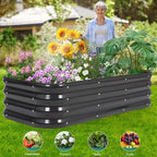 3 in 1 Galvanized Raised Garden Bed - 4x2x1ft (2Packs) Modular Planter Box Outdoor | Metal Raised Bed Kit with Bracing Rods for Gardening Vegetables Flowers Fruits Herbs (Dark Grey)
