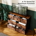 Dresser for Bedroom with 7 Drawers, Anti-Tip Wide Fabric Chests Storage Organizer Tower Furniture, TV Stand for TV up to 45 inch with Wooden Top Metal Frame for Clothes, Living Room, Hallway, Entryway