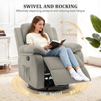 Recliner Chair, 360 Swivel Rocker Chair for Adults, Small Rocking Recliner for Small Spaces, Upholstered Fabric Glider Recliner Nursery (Swivel Rocker Recliner, Light Khaki)