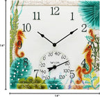 Taylor Seahorse Poly Resin Indoor and Outdoor Clock and Thermometer, Home Decor for Garden, Patio, Pool, and Indoor Areas, 14-inch, Multi-Color