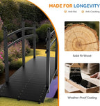 VINGLI Garden Bridge, Classic Wooden Bridge with Safety Rails, Decorative Arhced Footbridge for Patio Pond, Creek, Pathway (Black, 7.5 ft)