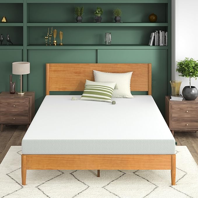 Zinus 6 Inch Green Tea Memory Foam Mattress, Full, Fiberglass Free, Patented Custom Contour Support, Sturdy Base Foam, CertiPUR-US Certified, Mattress in A Box, White