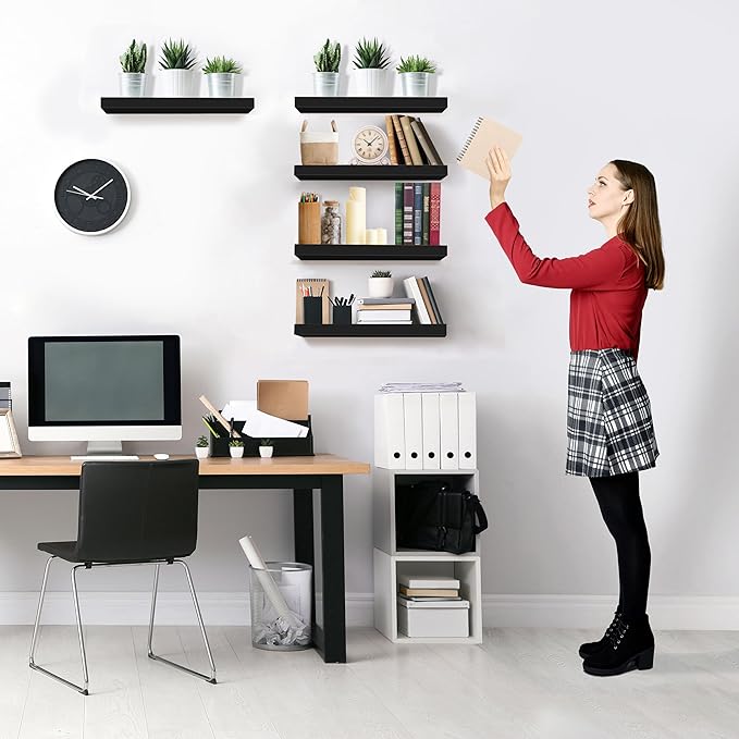 Sorbus Floating Shelves for Wall, Bathroom Shelves Wall Mounted for Kitchen, Bedroom, Living Room, Bathroom Storage, Over Toilet, Hanging Book Shelf for Ｗall Home Decor (Black, 5 Pack)