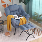 Tiita Lazy Chair with Ottoman, Blue Modern Large Accent Armchair, Comfy Leisure Sofa Reading Chair with Footrest for Bedroom, Living Room, Dorm Rooms, Garden, Plush Light Blue