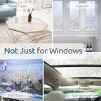 rabbitgoo Window Privacy Film Rainbow Film Decorative Window Sticker, 3D Static Stained Glass Cling Tint for Home Heat Control Non-Adhesive, 29.5 x 157.4 inches
