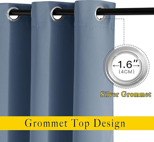 NICETOWN Stone Blue Blackout Curtains 102 inch Length, Grommet Energy Saving Thermal Drapes Sound Reducing Heat Blocking Window Treatments for Living Room, 2 Panels, W52 x L102