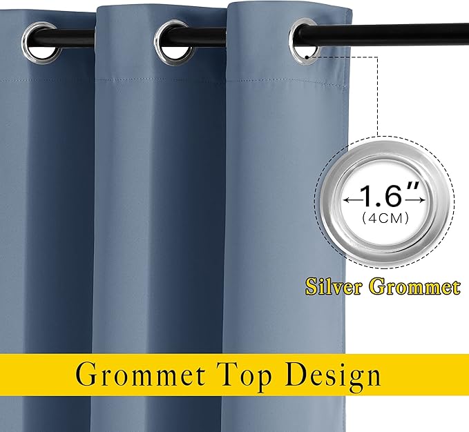 NICETOWN Patio Blackout Curtain Panels - Thermal Insulated Grommet Blackout Drapes Light Blinds Room Darkening Window Treatments for Villa/Cottage (2 Panels, W80 x L95, Stone Blue)