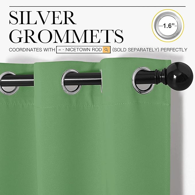 NICETOWN Room Darkening Curtains for Kitchen, Forest Green, Set of 2, 42 inches Wide by 50 inches Long, Window Treatment Thermal Insulated Solid Grommet Room Darkening Curtains/Drapes for Bedroom