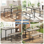 DUMOS Dining Table, Dining Table Set for 4 with Bench, Easy to Assemble Kitchen Table, Space-Saving Ideal 4-Person Set for Dining Room Kitchen Apartment Corner Grey 3 Pack