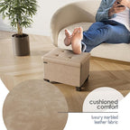 Storage Ottoman Cube with Small Bin, 16-in Square Ottoman with Storage for Living Room and Bedroom, Small Ottomans Foot Rest, Leather Foot Stools Ottomans Max 330lbs, Taupe