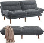 Pipishell Futon Sofa Bed, 66 Inch Corduroy Futon Couch Convertible with Adjustable Backrest and Armrests, Recliner Sleeper Sofa for Small Spaces, Living Room, Office, Guest Room (Grey, 66 Inch)