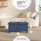 Storage Ottoman Bench with Bins, 30-in Storage Bench for Bedroom End of Bed, Folding Foot Rest Ottoman for Living Room Max 660lbs, Fabric Ottomans, Blue