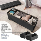 Storage Ottoman Bench with Bins, 43-in Storage Bench for Bedroom End of Bed, Folding Foot Rest Ottoman for Living Room Max 660lbs, Faux Leather Ottomans, Black