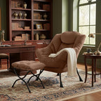 Tiita Lazy Chair with Ottoman, Brown Modern Large Accent Chair, Comfy Leisure Sofa Armchair with Ottoman, Reading Chair with Footrest for Bedroom, Living Room, Dorm Rooms, Brown