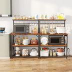 Furologee Kitchen Bakers Rack with Power Outlet,Coffee Stand with Storage 4 Tiers,Coffee Bar Station with a 31.5 Inch Larger Desktop and 8 S Hooks,Kitchen Microwave Rack for Spices,Pots,Rustic Brown