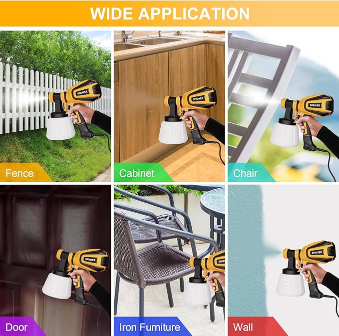 Paint Sprayer, 700W HVLP Spray Gun with Cleaning & Blowing Joints, 4 Nozzles and 3 Patterns, Easy to Clean, for Furniture, Cabinets, Fence, Walls, Door, Garden Chairs etc. VF803