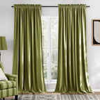 NICETOWN Moss Green Velvet Drapes 120 inch Long for Living Room - Room Darkening Thermal Insulated Noise Reducing Curtains for Film, Extra Long Drapes for Large Door Windows (2 Panels, 52 x 120),