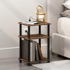 Furinno JUST Night Stand, 3-Tier Turn-N-Tube Nightstand with Charging Station, Bedside Table, End Table, Side Table with USB and Type-C Charging Port, for Bedroom, Closet, Dorm, Amber Pine