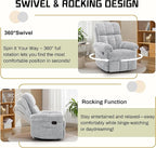 Recliner Chair, Swivel Rocker Recliner Chair for Adults, Small Recliners for Small Spaces, Manual Recliner Chair with Side Pockets, Nursery Rocking Chair for Living Room, Chenille, Silver Grey