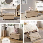 Storage Ottoman Bench with Bins, 30-in Storage Bench for Bedroom End of Bed, Folding Foot Rest Ottoman for Living Room Max 660lbs, Velvet Ottomans, Taupe
