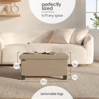 Storage Ottoman Bench with Bins, 30-in Storage Bench for Bedroom End of Bed, Folding Foot Rest Ottoman for Living Room Max 660lbs, Fabric Ottomans, Taupe