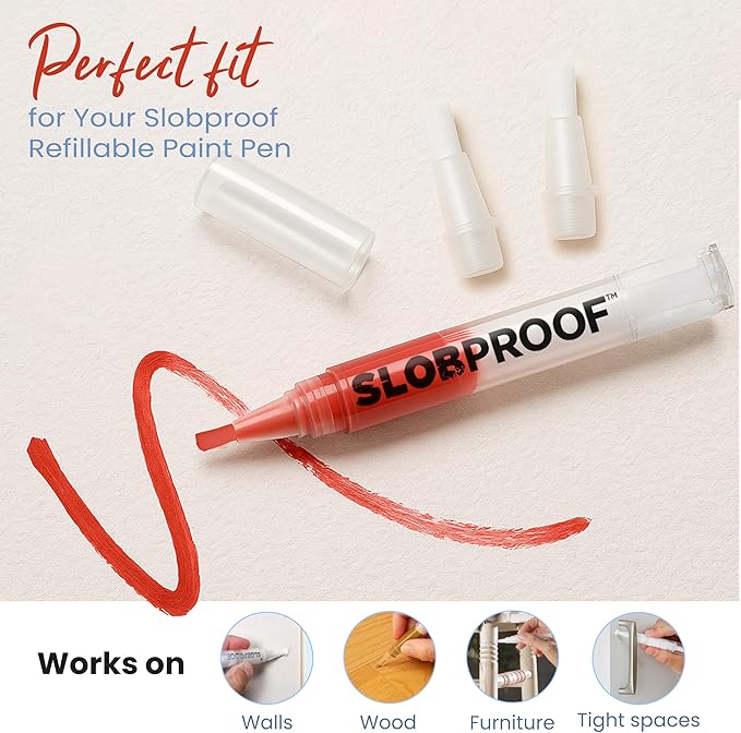 Slobproof Replacement Brush Tips for Refillable Touch-Up Paint Pens, Mess-Free, Easy to Install, Tools for Paint Brushes, DIY Home Improvement, Wall, Furniture Repair, Arts and Crafts, Pack of 5