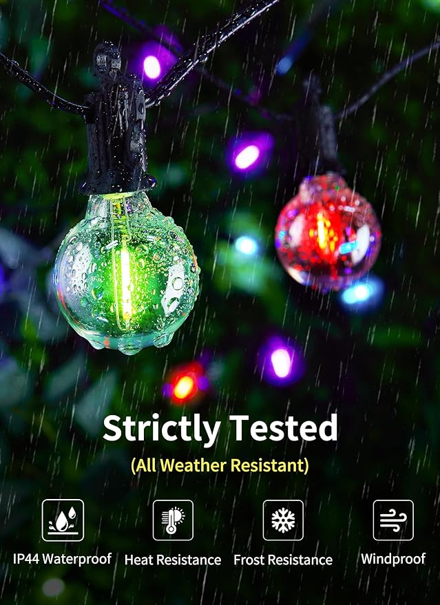 Brightown Outdoor String Lights 58 Feet G40 LED Patio Lights, 27 Plastic Multicolor Bulbs(2 Spare), Remote, Timer, Waterproof Connectable Hanging Light for Porch Balcony Party Decor, E12 Base, RGBW