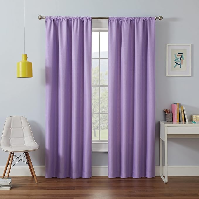 ECLIPSE Kendall Modern Blackout Thermal Rod Pocket Window Curtain for Bedroom or Living Room (1 Panel), 42" x 63", Light Purple