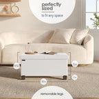 Storage Ottoman Bench with Bins, 30-in Storage Bench for Bedroom End of Bed, Folding Foot Rest Ottoman for Living Room Max 660lbs, Faux Leather Ottomans, Cream
