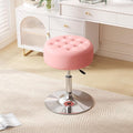 Furniliving Mid-Century Velvet Tufted Makeup Ottoman Stool, 360° Swivel Adjustable Vanity Stool Modern Big Size Vanity Chair Stools for Living Room Bedroom Bathroom, Pink