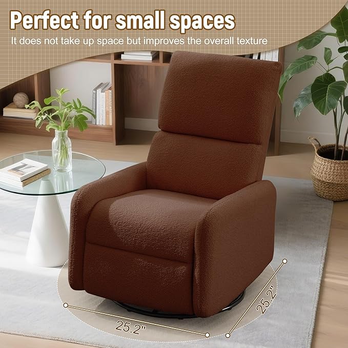 360° Rocking Chair, Nursery Rocker Chair with Side Pockets, Glider Nursing Chair with Steel Structure Base, Small Chair for Small Spaces, Sherpa Swivel Accent Chairs for Living Room, Nursing