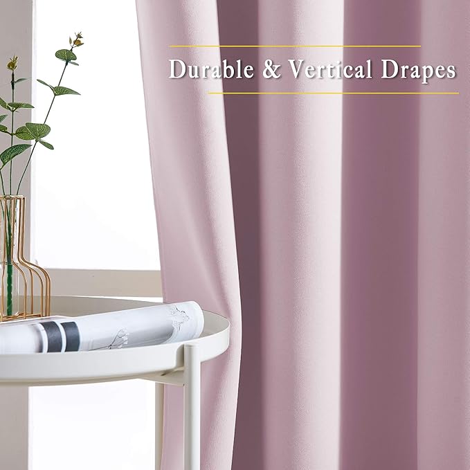 NICETOWN Room Darkening Curtains & Drapes for Living Room - Grommet Window Treatment Thermal Insulated Solid Sound Reducing Drapes for Bedroom (Baby Pink, Set of 2, W52 x L90)