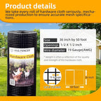 36in x 50ft Black Hardware Cloth 1/2 inch 19Ga PVC Coated Wire Mesh Vinyl Coated Fence, Welded Metal Chicken Wire Fencing Roll, Garden Plant Fencing, for Chicken Coop and Home Improvement
