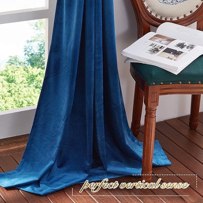 NICETOWN Blue Velvet Curtain Panels 84 inch Long, Luxury Rod Pocket Window Treatment Elegant Velvet Curtains for Living Room/Bedroom/Home Theatre (1 Pair, W52 x L84)