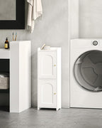 Bathroom Storage Cabinet, Small Corner Floor Cabinet with 2 Doors and Adjustable Shelf, Narrow Toilet Paper Cabinets, Bathroom Organizer for Small Spaces, 7.9" D x 9.8" W x 29.5" H White