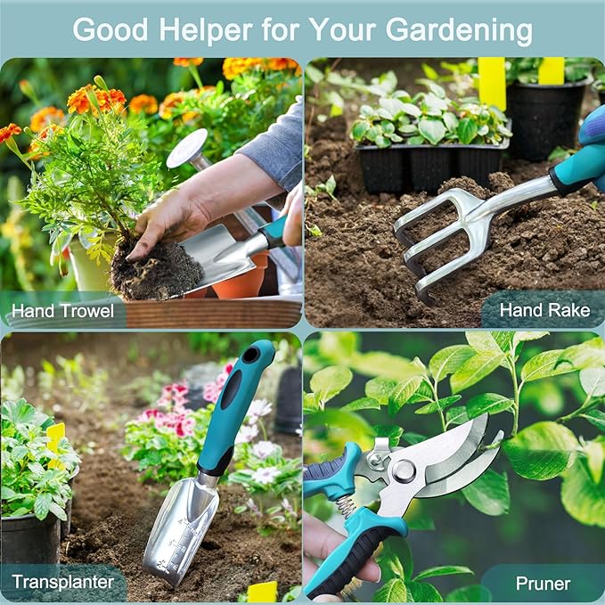 Kynup Garden Tools, 7 Piece Gardening Gift for Women&Men, Gardening Hand Tools Set, Ideal Gardening Supplies, Essentials, Garden Stuff, Rust-Proof, Stainless Steel, Aluminum Alloy Material