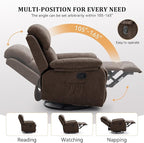 Recliner Chair, 360 Swivel Rocker Chair for Adults, Small Rocking Recliner Chair for Small Spaces, Upholstered Chenille Fabric Glider Recliner Nursery Chair with Side Pockets for Living Room