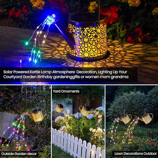 Solar Lights Outdoor Decorative, Metal Solar Watering Can Lights Waterproof, Small Hanging Gardening Decor for Yard Outside Patio Lawn, Mother’s Day Gifts, Birthday Gifts for Mom Grandma(Colorful)
