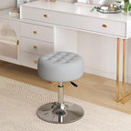 Furniliving Mid-Century Velvet Tufted Adjustable Swivel Makeup Ottoman Stool; Modern Big Size Round Vanity Stool Chair for Bedroom Living Room (LightGrey)